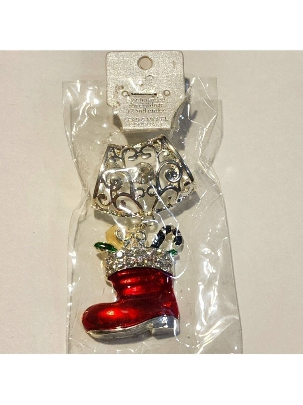 O2 Christmas bling Scarf Jewelry Santa boot enamel and Rhinestones